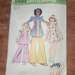 Simplicity Sewing Patter 5483 Girls Size 7 Dress Smock Tunic Bell Bottoms Pants